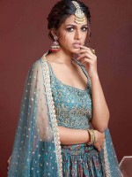 Sky Blue Chinon Silk Lehenga Choli